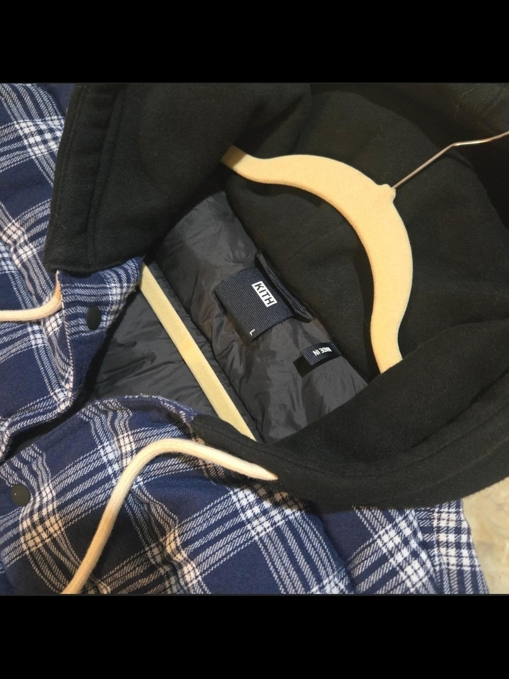 Kith quilted Plaid Puffer Jacket w/ Hood Layered Style Button Front Size L - Picture 4 of 8